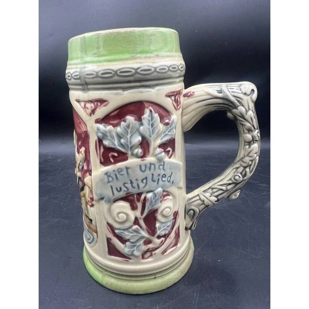 Vintage Japanese Prosit Beer Stein Hand Painted Tavern Scene Mug 7” Made Japan